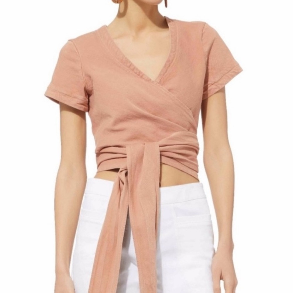 NWT Jonathan Simkhai Bronze Denim Wrap Crop Top Size Small